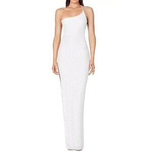 NOOKIE White Sequin Liberty Gown Size L Floor Length Cocktail NEW